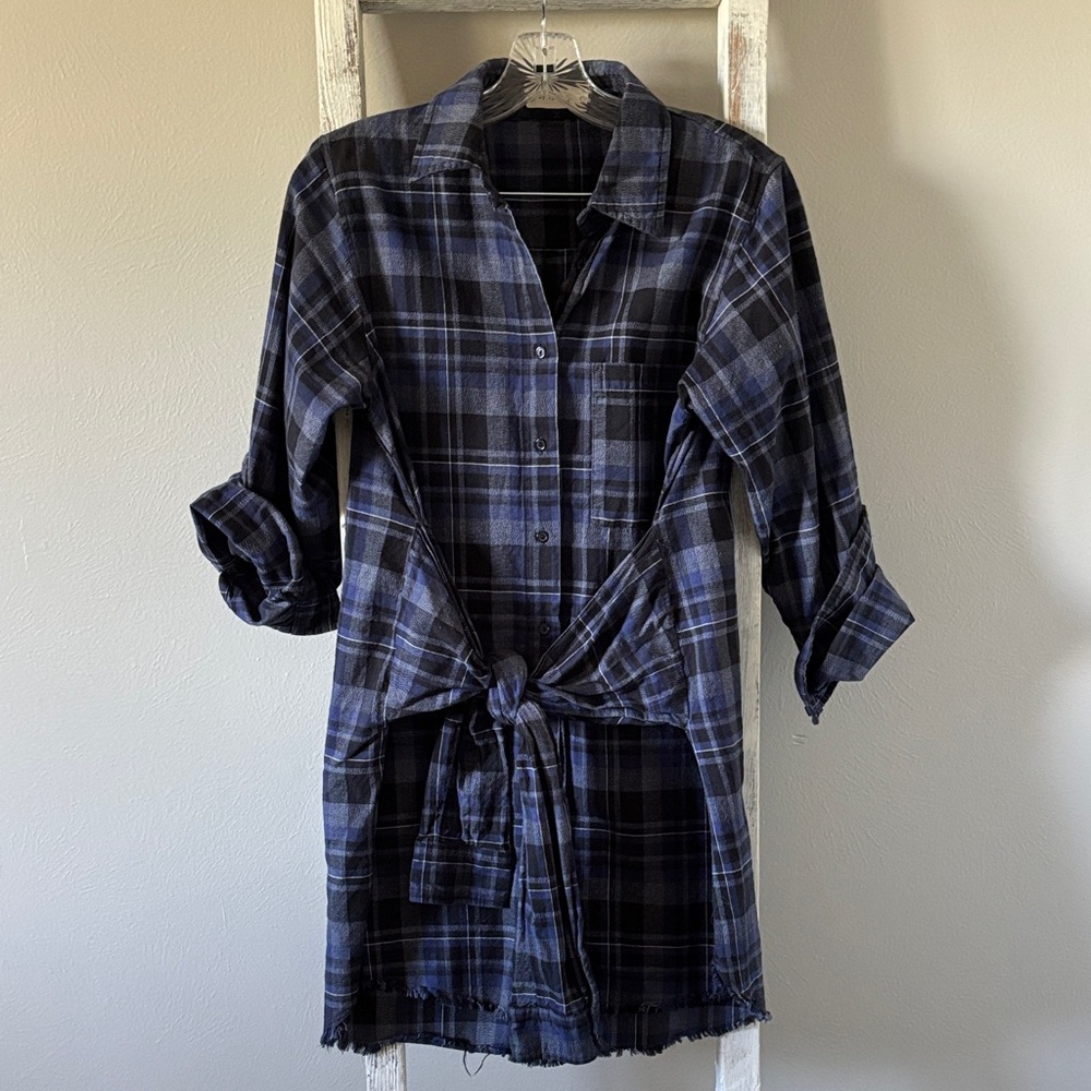 Together Navy Plaid Long Sleeve Dress
